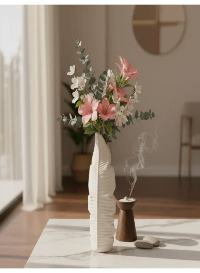 AKDC Luxury Leaf-Style Ceramic Flower Vase – Elegant White Decorative Design for Modern Interiors, 25 × 14 cm - Image 2